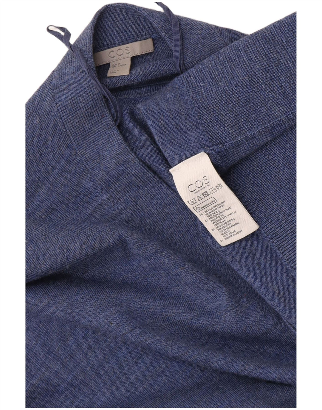 Suéter cardigã feminino Cos Longline oversized Reino Unido 14 lã azul médio