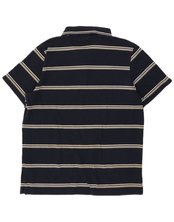 Camisa polo masculina Reebok grande algodão listrado azul marinho