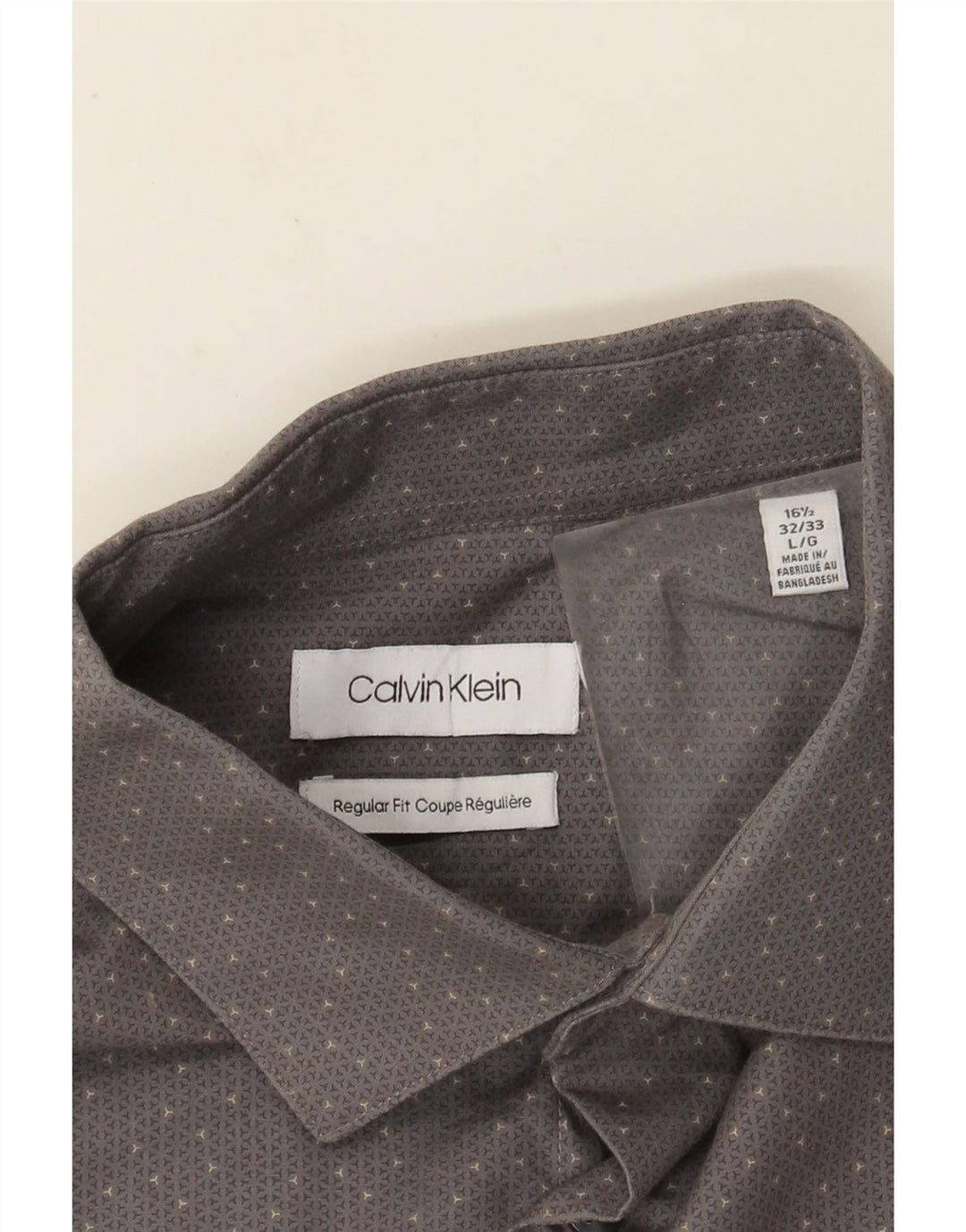 Camisa masculina Calvin Klein de ajuste regular tamanho 16 1/2 grande algodão manchado cinza