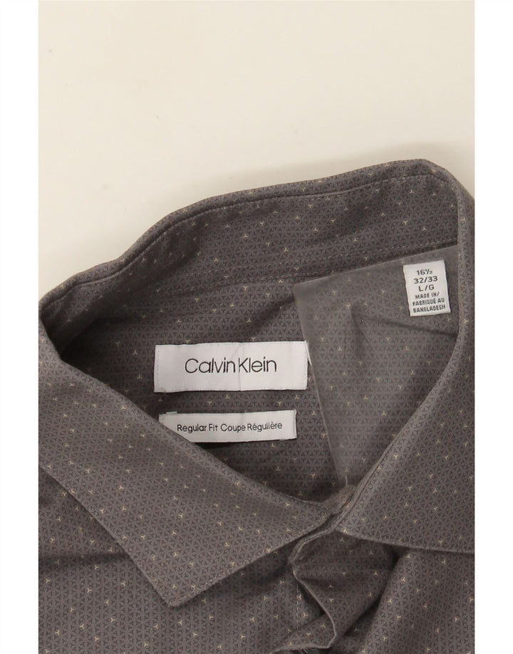 Camisa masculina Calvin Klein de ajuste regular tamanho 16 1/2 grande algodão manchado cinza