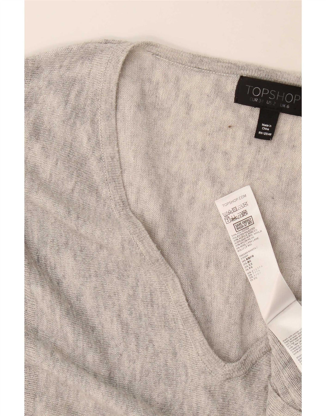 Topshop feminino oversized manga comprida UK 6 XS poliéster manchado cinza