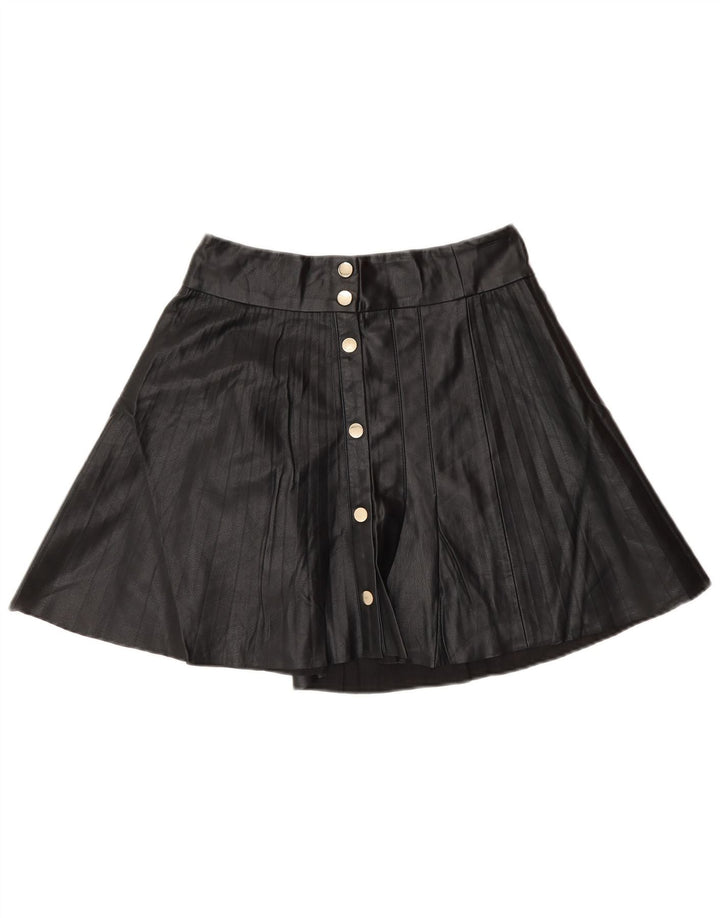 Zara mini saia feminina de couro sintético pequena W26 poliéster preto
