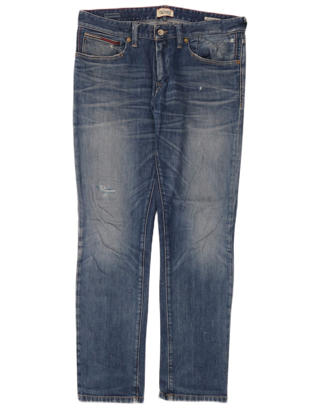 Tommy Hilfiger Masculino Distressed Slim Jeans W34 L32 Azul Algodão