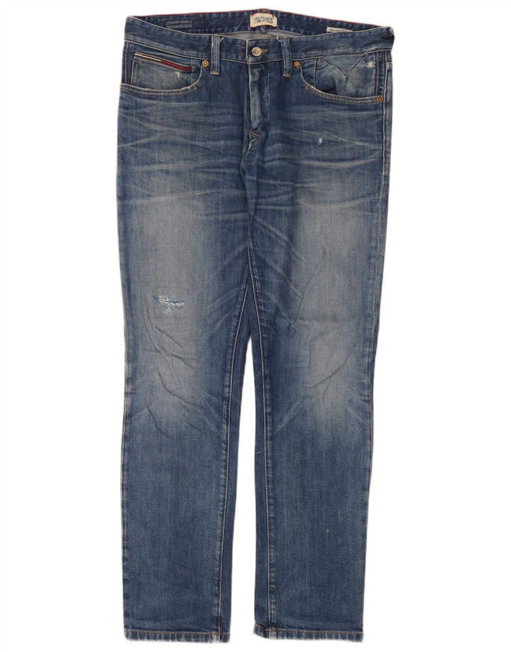 Tommy Hilfiger Masculino Distressed Slim Jeans W34 L32 Azul Algodão