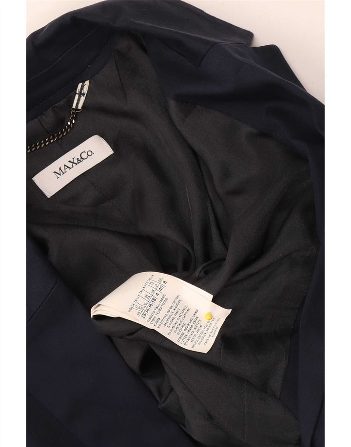 Jaqueta blazer feminina de 1 botão Max & Co. Reino Unido 8 pequena algodão azul marinho