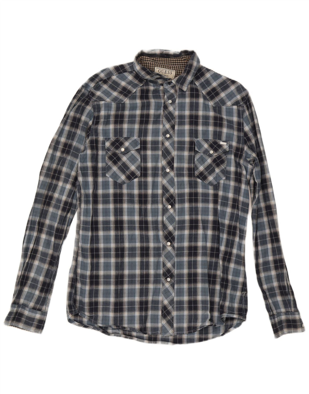 Camisa masculina de flanela Guess Reino Unido 42 grande algodão xadrez azul