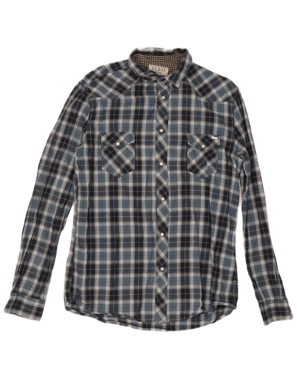 Camisa masculina de flanela Guess Reino Unido 42 grande algodão xadrez azul