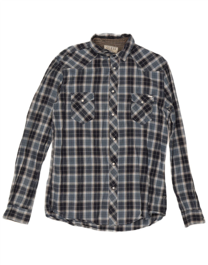 Camisa masculina de flanela Guess Reino Unido 42 grande algodão xadrez azul