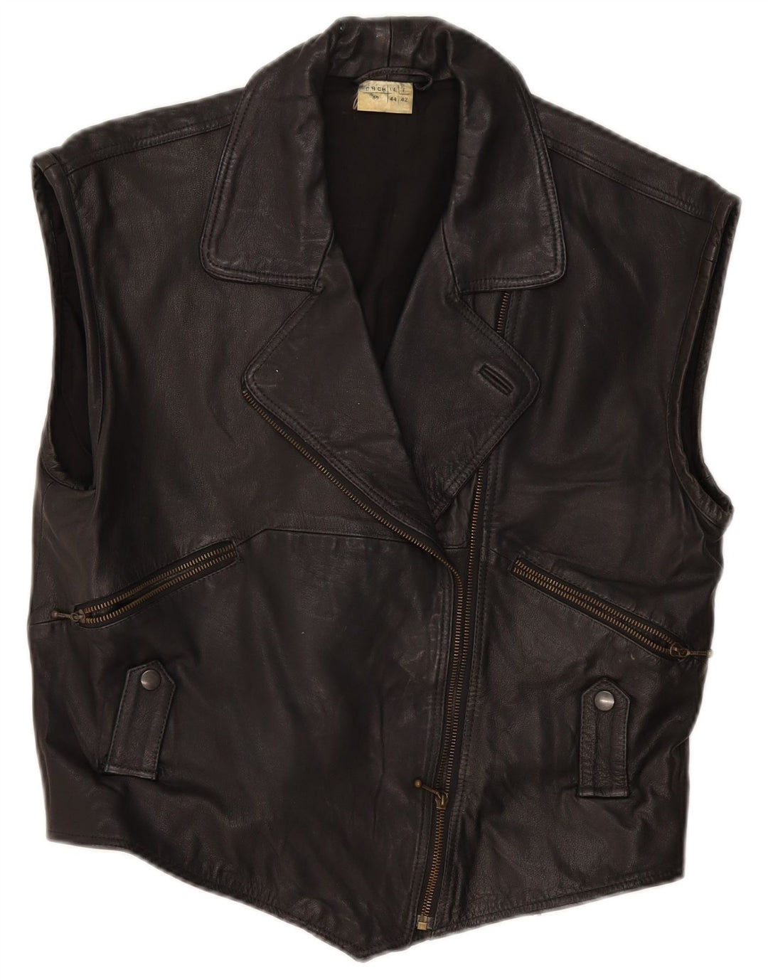 Colete de couro feminino vintage IT 44 couro preto médio