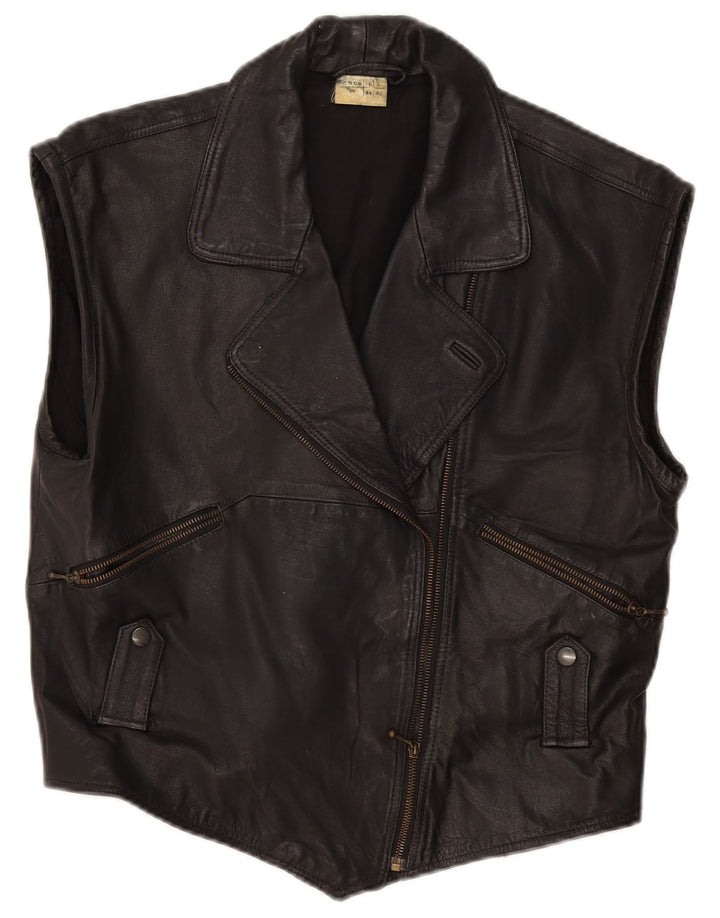 Colete de couro feminino vintage IT 44 couro preto médio