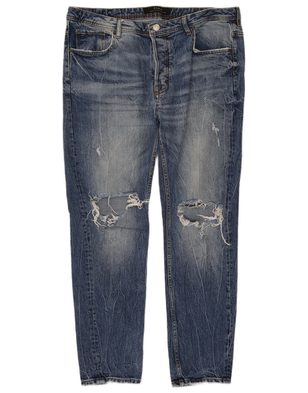 Zara Mens Jeans Slim Distressed EU 46 XL W36 L28 Azul Algodão