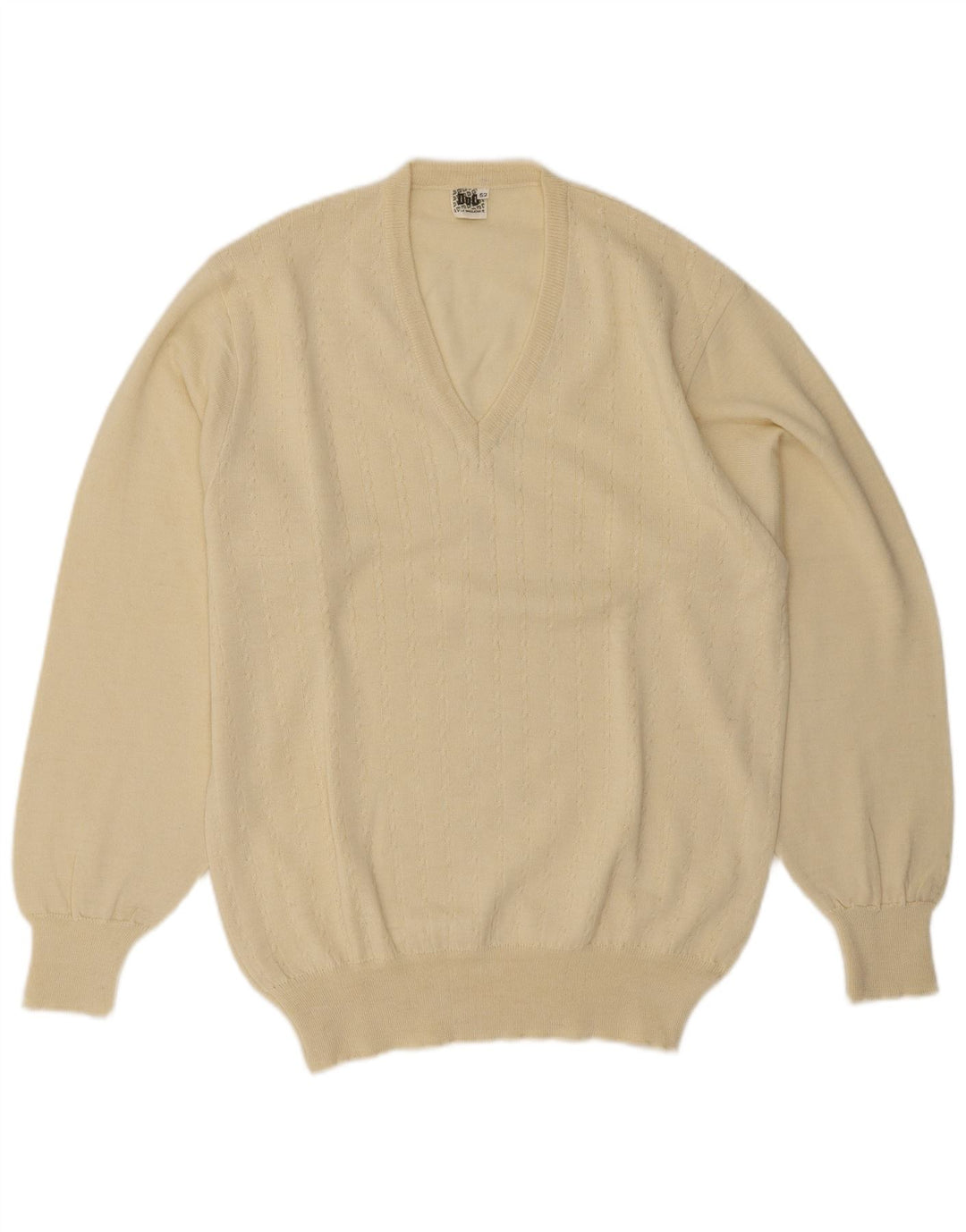 Suéter masculino vintage com decote em V IT 52 grande lã bege