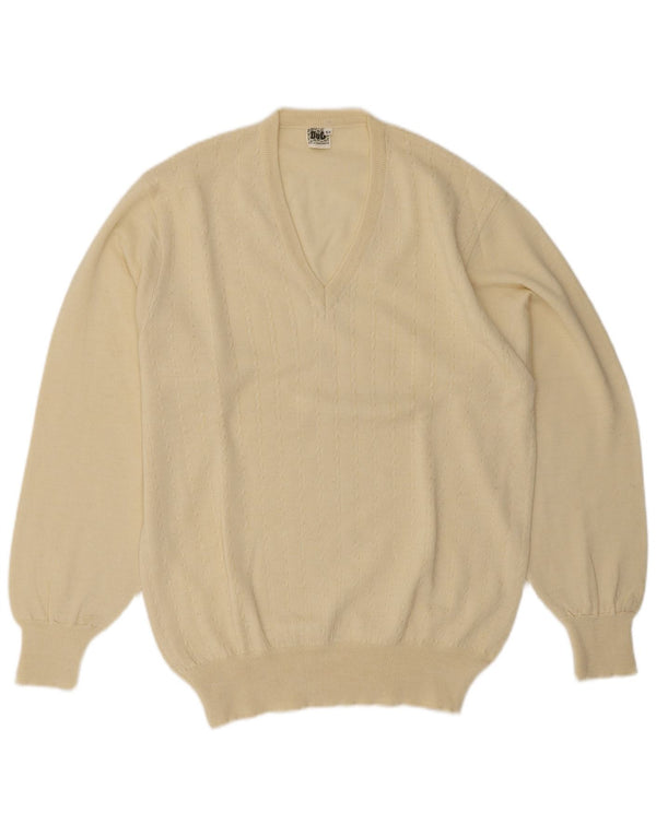 Suéter masculino vintage com decote em V IT 52 grande lã bege