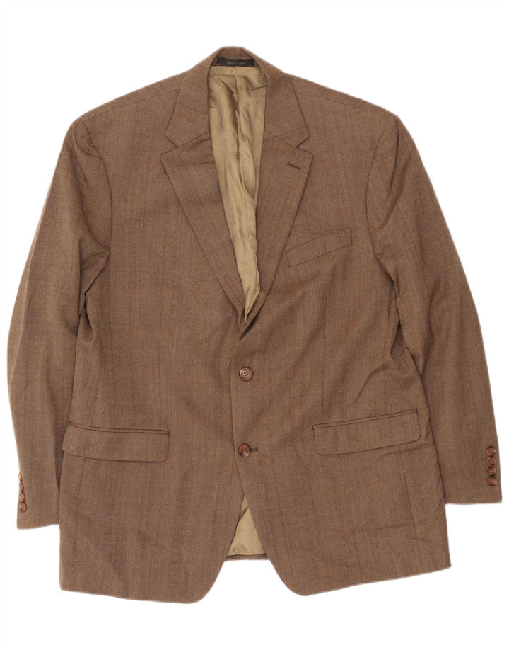 Jaqueta Blazer Masculina Ralph Lauren com 2 Botões Reino Unido 43 Lã Espinha de Peixe Bege Grande