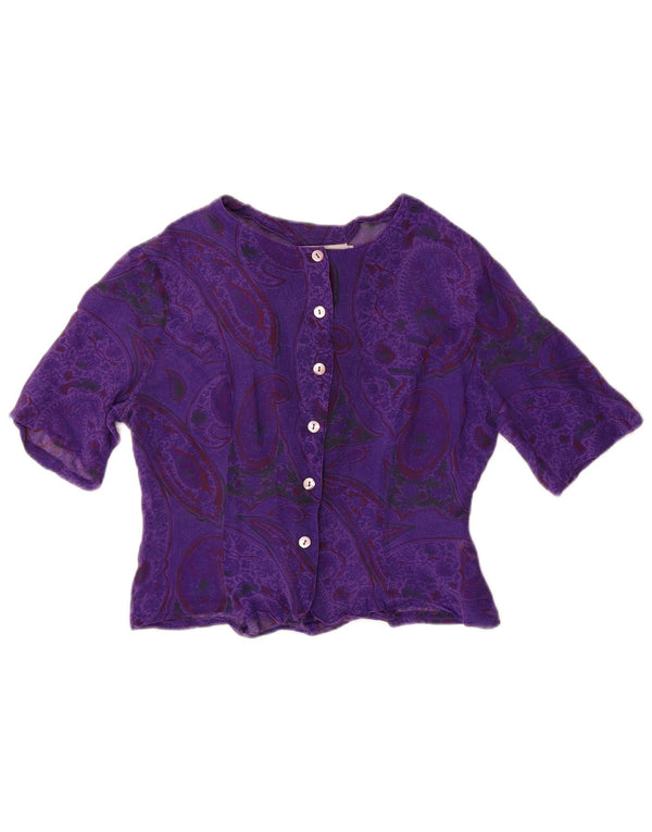 Blusa feminina i Blues de manga curta cortada Reino Unido 10 pequena roxa Paisley