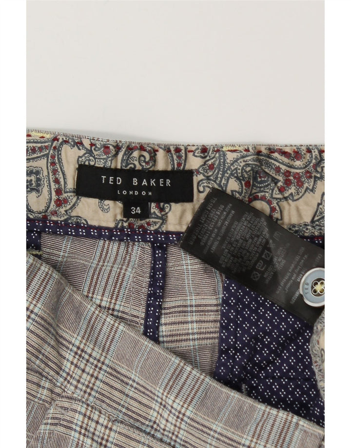 Shorts Chino masculino Ted Baker W34 grande algodão xadrez cinza