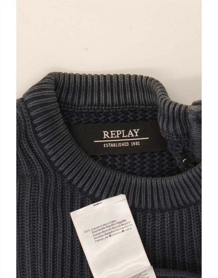 Suéter masculino Replay com gola redonda, grande algodão azul marinho