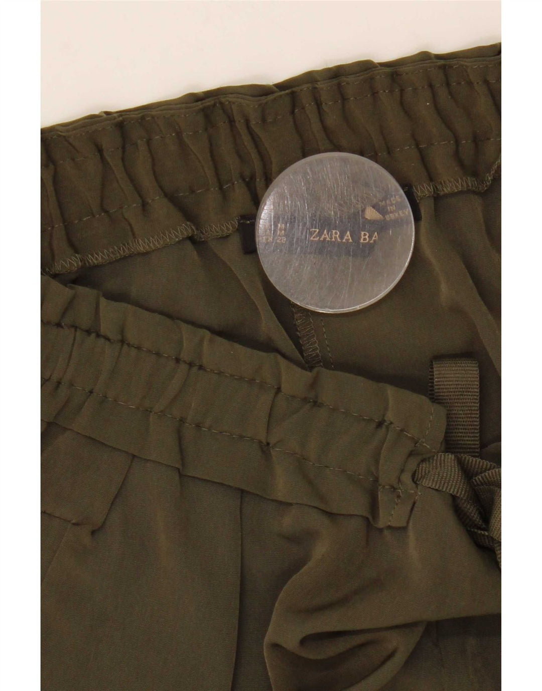 Zara Calça feminina casual cônica média W28 L27 poliéster cáqui