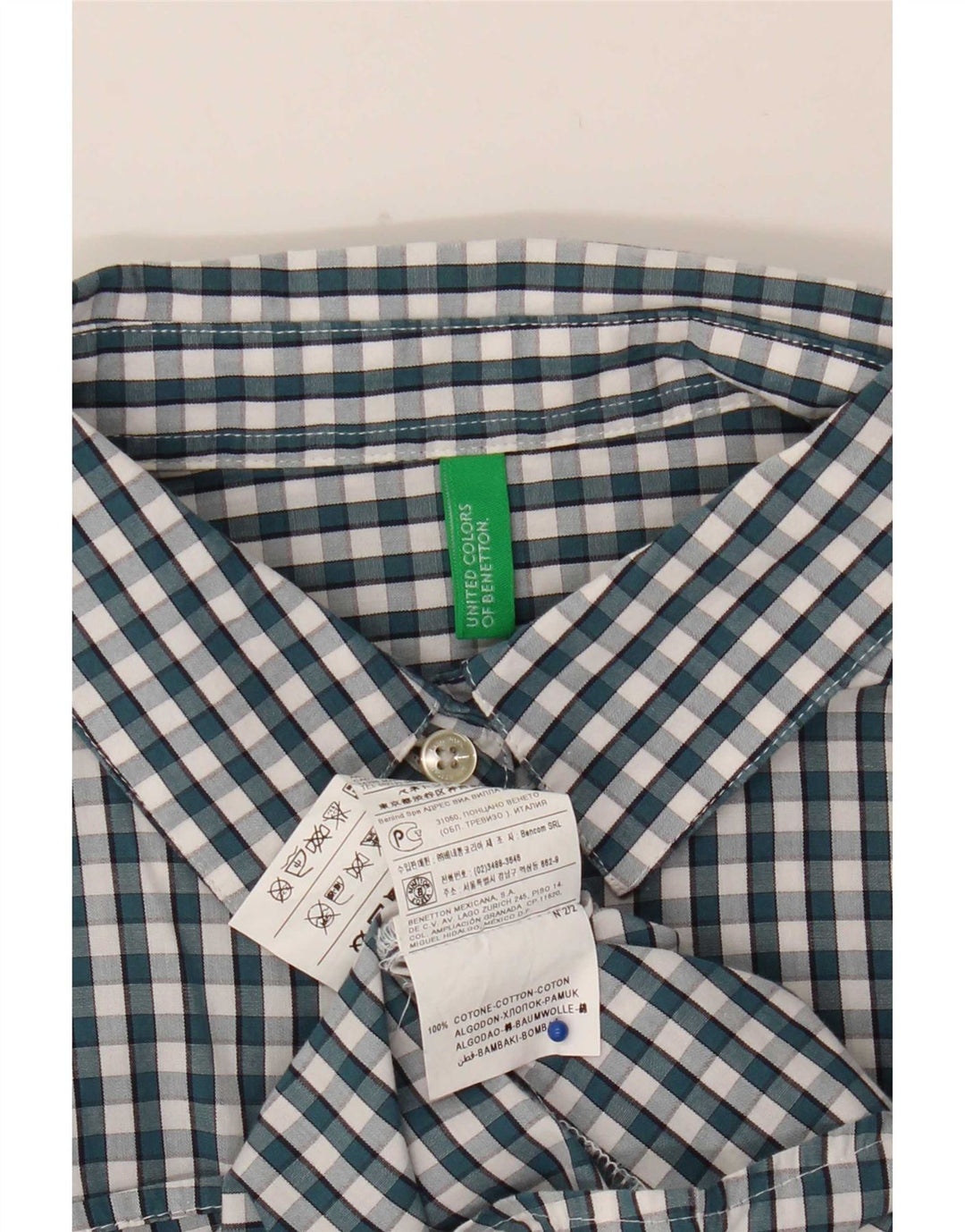 Camisa feminina Benetton UK 12 algodão guingão verde médio