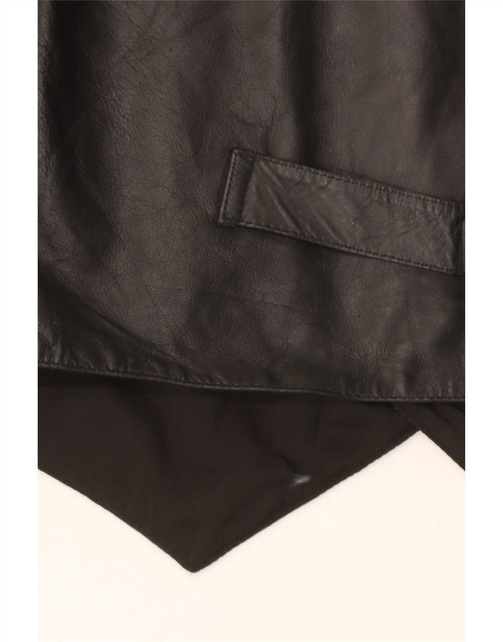 Colete de couro masculino vintage médio preto