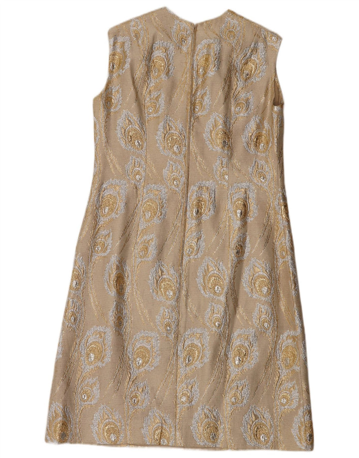 VINTAGE Womens Abstract Pattern Sleeveless Basic Dress UK 14 Medium Beige