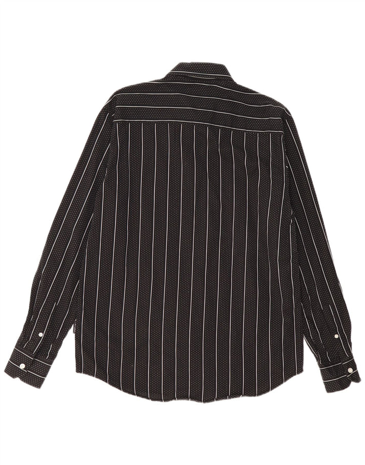 Camisa masculina Pierre Cardin Regular Fit média preta listrada de algodão