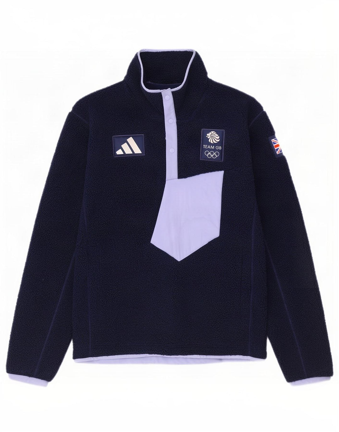 Adidas Mens Team GB Button Neck Fleece Jumper Médio Azul Marinho Colourblock