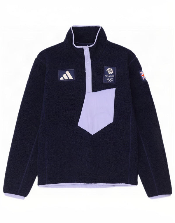 Adidas Mens Team GB Button Neck Fleece Jumper Médio Azul Marinho Colourblock