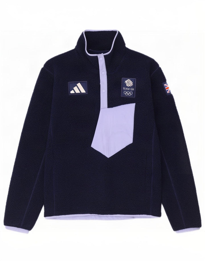 Adidas Mens Team GB Button Neck Fleece Jumper Médio Azul Marinho Colourblock