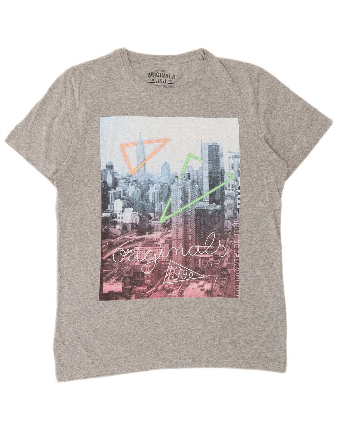 Camiseta gráfica masculina Jack & Jones grande algodão cinza