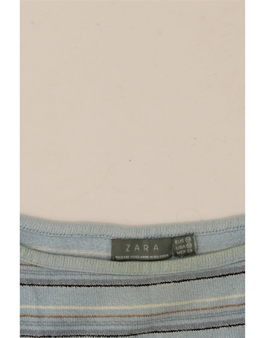 Zara Top curto feminino manga 3/4 Reino Unido 12 listrado azul médio