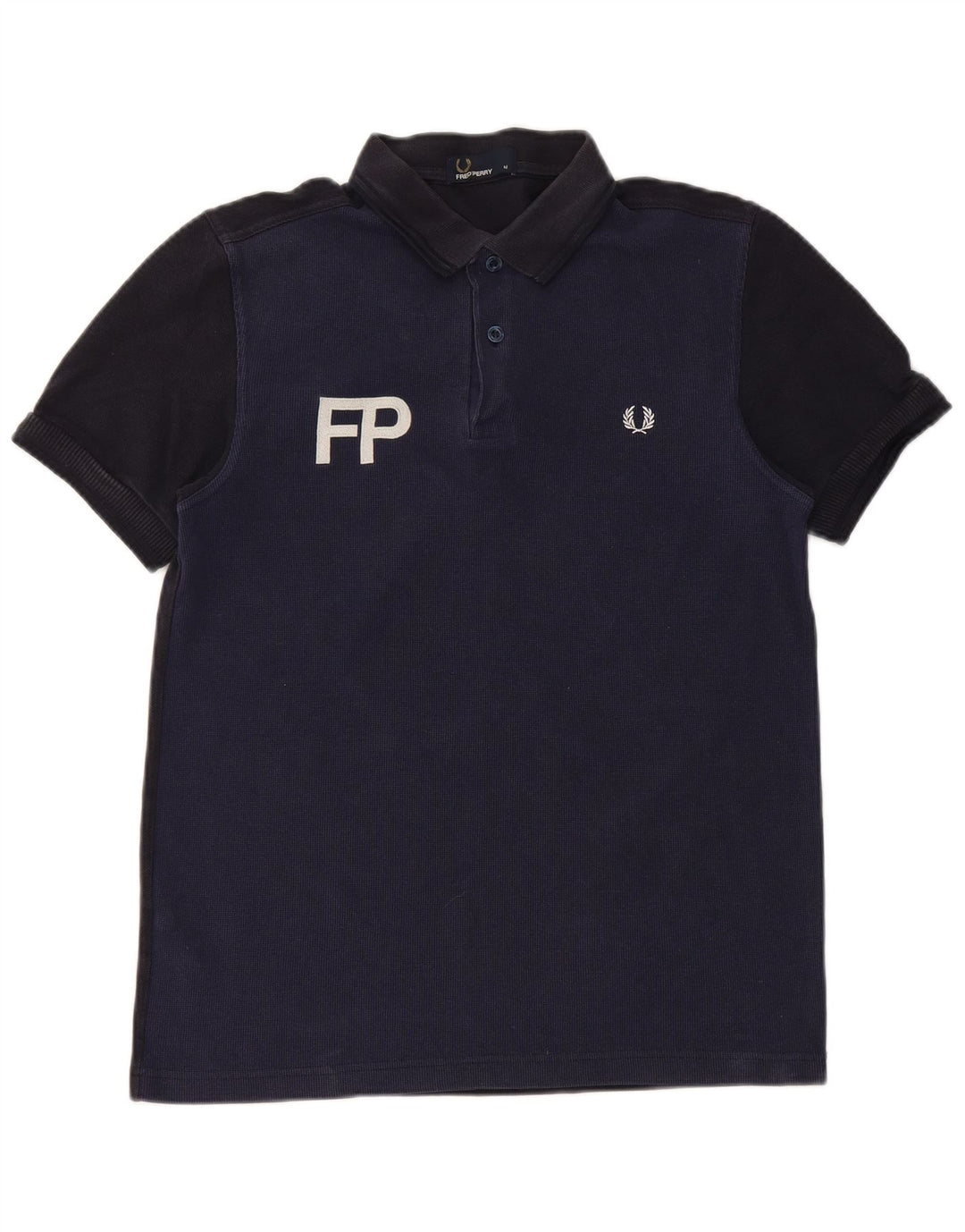 Camisa polo masculina Fred Perry gráfica média azul marinho algodão colorblock