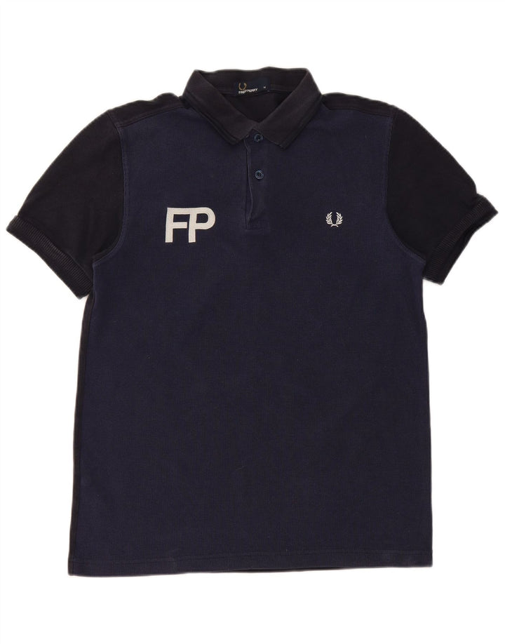 Camisa polo masculina Fred Perry gráfica média azul marinho algodão colorblock