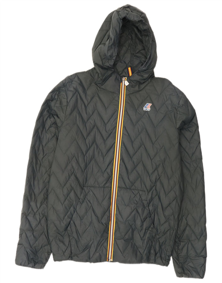 Jaqueta masculina acolchoada com capuz K-Way UK 40 grande poliamida cinza