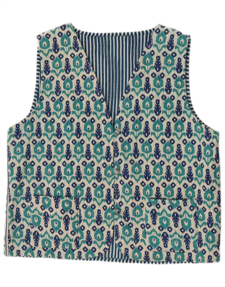 Colete feminino vintage UK 14 médio azul floral