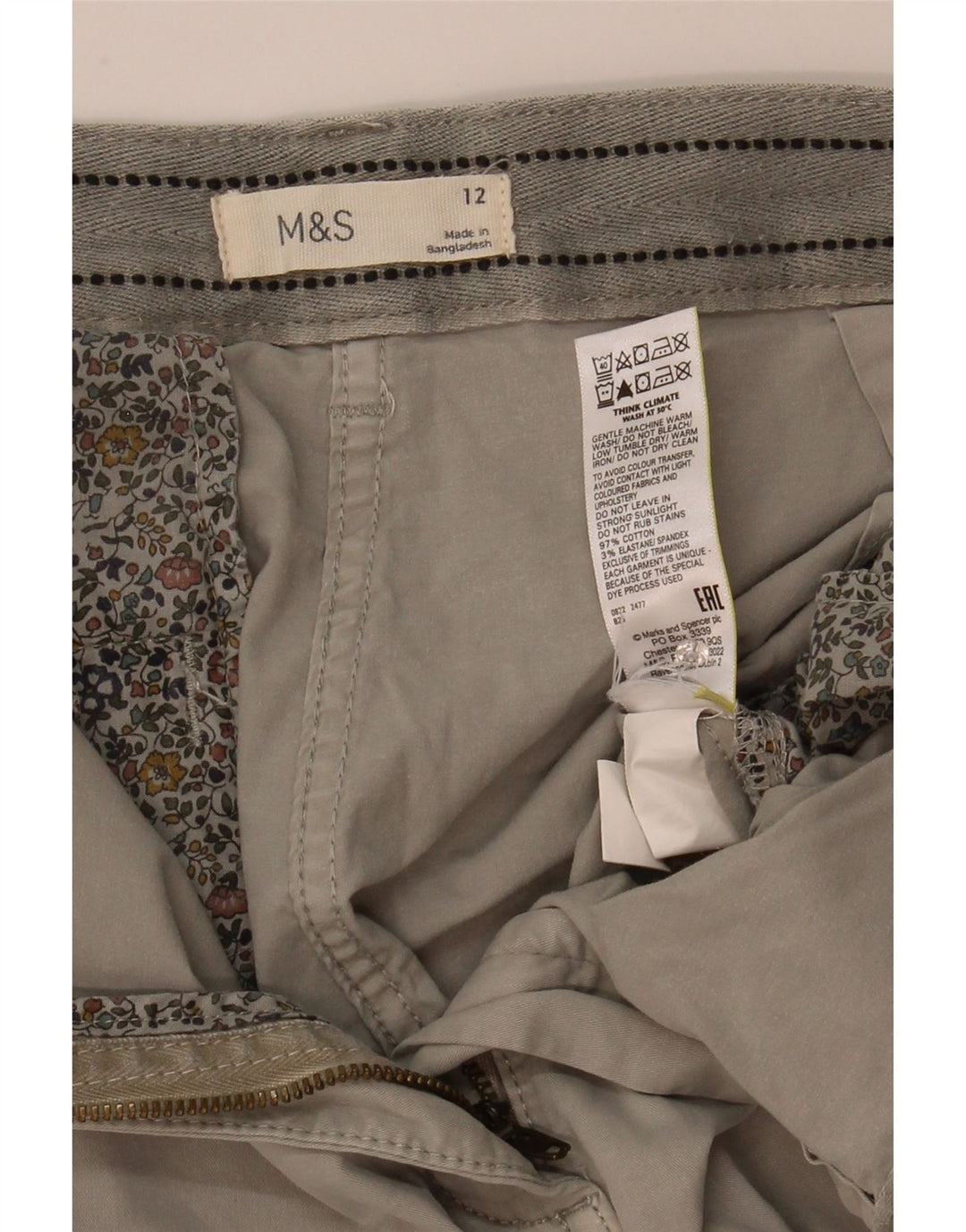 Calça chino reta feminina Marks & Spencer Reino Unido 12 médio W30 L26 cinza