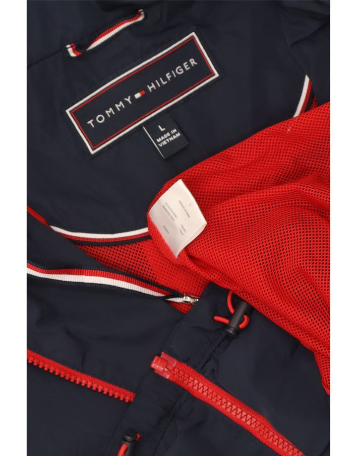 Jaqueta de chuva feminina com capuz Tommy Hilfiger Reino Unido 16 grande poliéster azul marinho