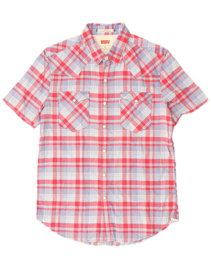 Camisa masculina Levi's Slim Fit manga curta médio vermelho xadrez algodão