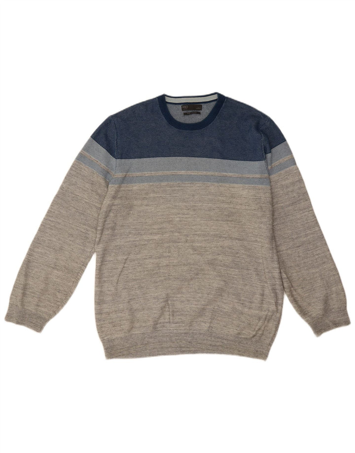 Suéter masculino Marks & Spencer com gola redonda, grande, cinza, algodão colorblock