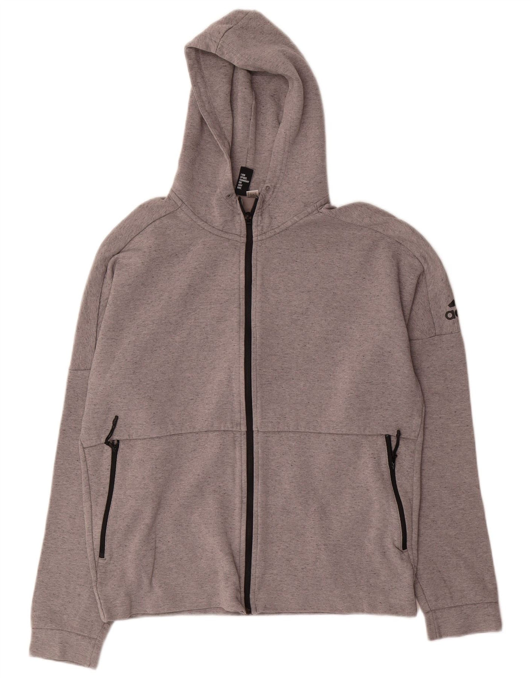 ADIDAS Suéter masculino com capuz e zíper grande cinza manchado