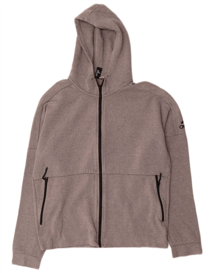 ADIDAS Suéter masculino com capuz e zíper grande cinza manchado