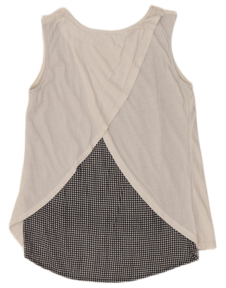 Blusa feminina sem mangas DESIGUAL UK 10 pequena floral branca