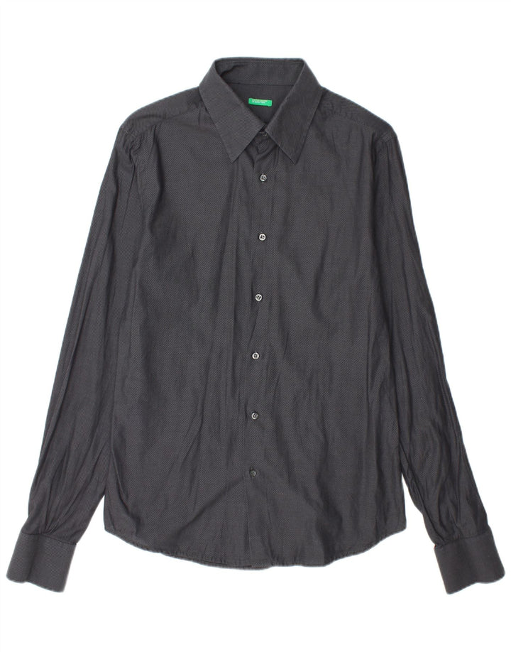 Camisa masculina BENETTON grande algodão manchado cinza