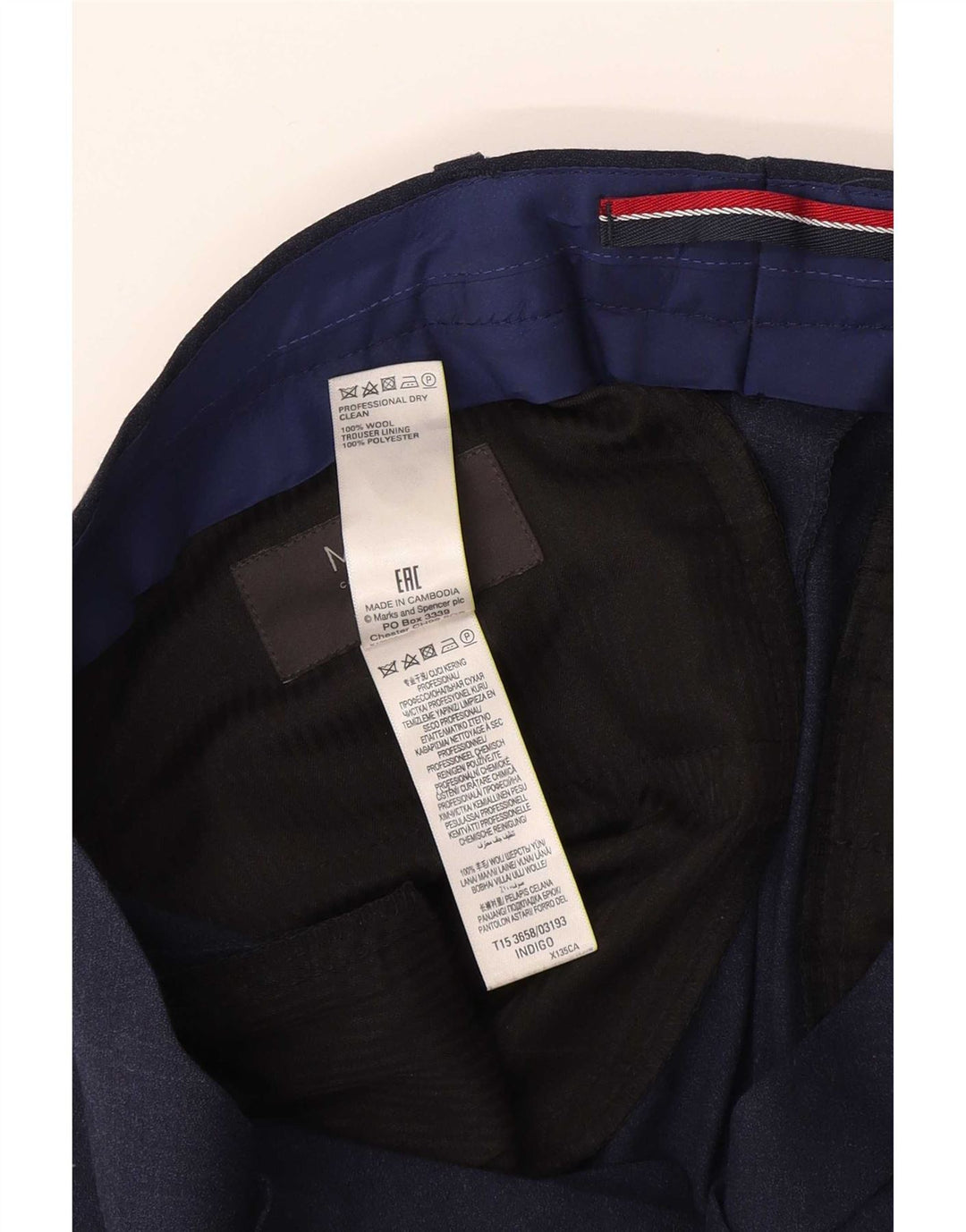 Calça masculina Marks & Spencer Slim Suit W32 L31 Lã Azul Marinho