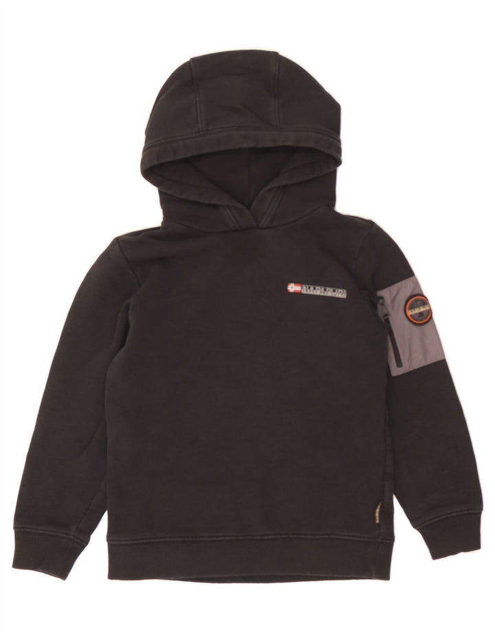 NAPAPIJRI Boys Hoodie Jumper 9-10 Years Black Cotton Vintage Napapijri and Second-Hand Napapijri from Messina Hembry 