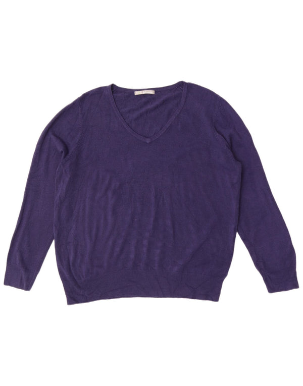 Suéter feminino Marks & Spencer com decote em V Reino Unido 20 2XL azul marinho acrílico