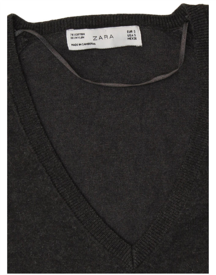 Suéter feminino ZARA com decote em V Reino Unido 10 pequeno cinza