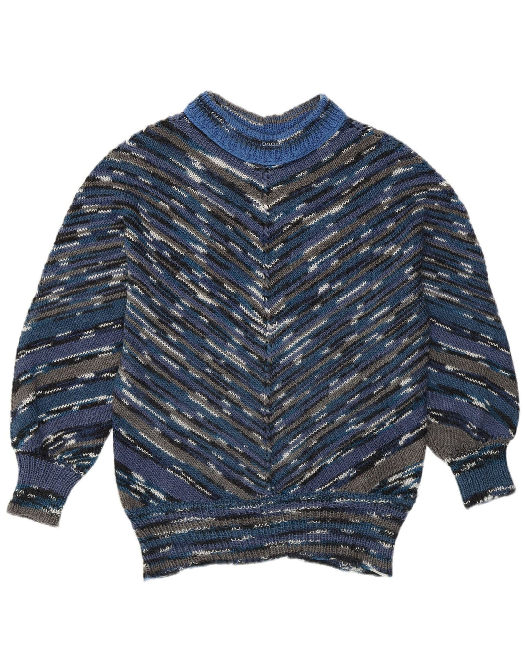 Suéter feminino vintage com gola tartaruga Reino Unido 16 grande Chevron multicolorido