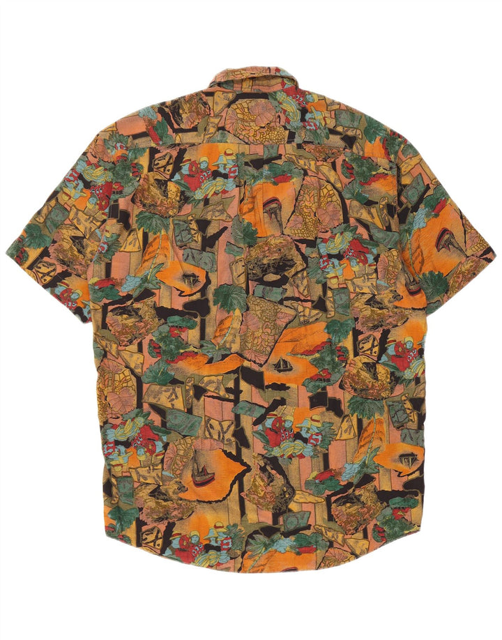 Camisa masculina vintage abstrata padrão manga curta pequena multicolorida