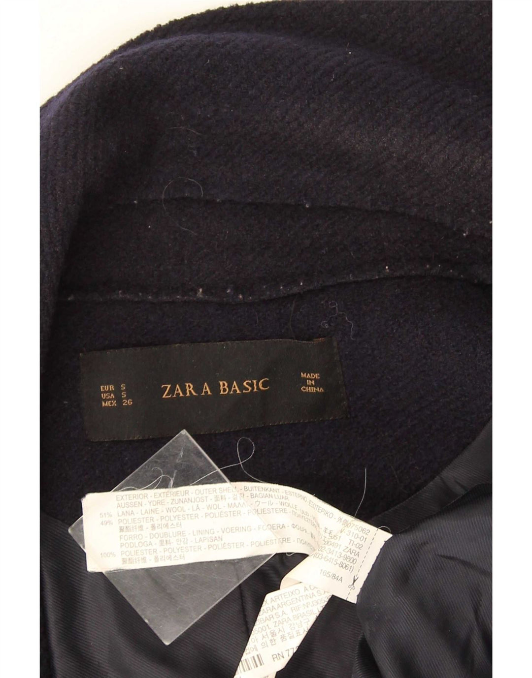 Zara Womens Longline Open Gilet UK 10 Pequeno Lã Azul Marinho